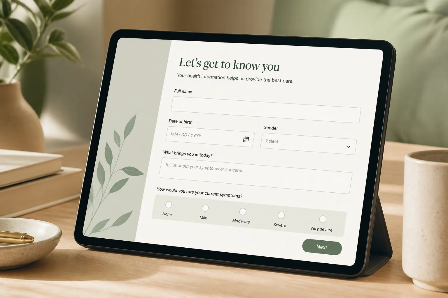 Tablet intake form — tell us about yourself